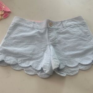 Lilly Pulitzer Light Blue Seersucker Buttercup Scallop Hem Shorts